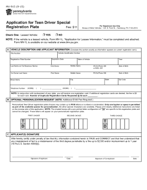 Pennsylvania Teen Driver Special Registration Plate Application