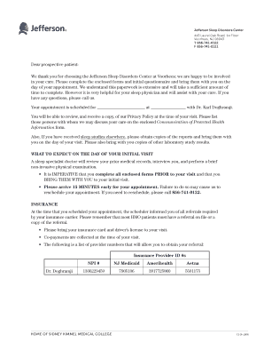Jefferson Sleep Disorders Center Patient Forms
