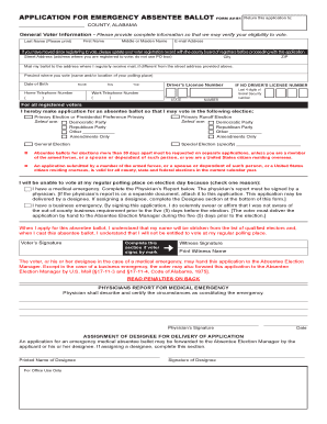 Alabama Emergency Absentee Ballot Application