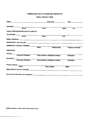 Child Adolescent Initial Intake Form