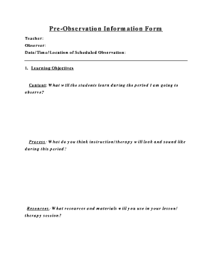 Pre-Observation Information Form