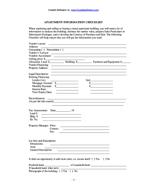 Apartment Information Checklist