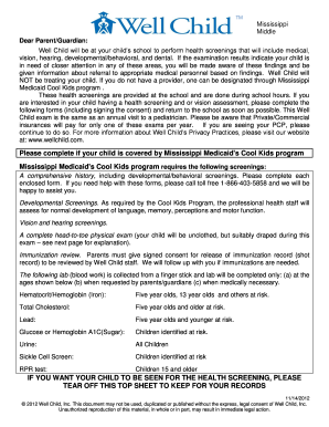 Mississippi Well Child Health Screening Consent Form