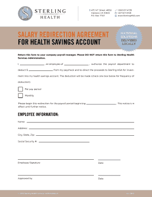 Salary Redirection Agreement for Health Savings Account
