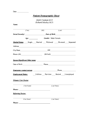 Patient Demographic Sheet