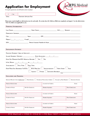 RTG Medical Employment Application