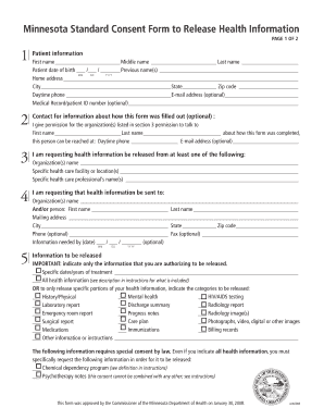 Minnesota Standard Consent Form to Release Health