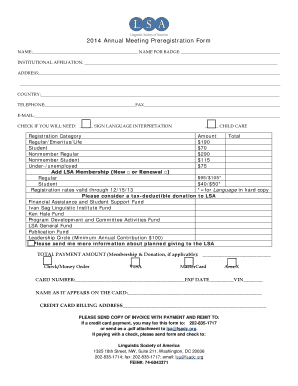 2014 Annual Meeting Preregistration Form