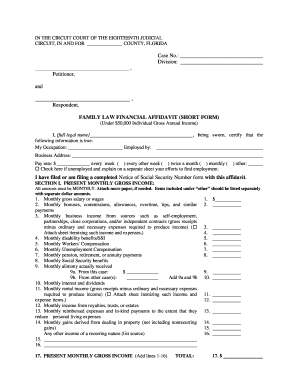 Family Law Financial Affidavit (Short Form)