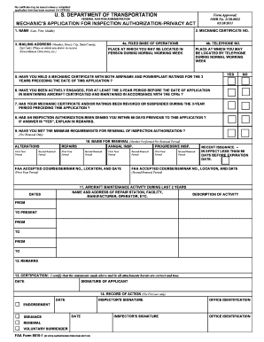 FAA Mechanic's Application for Inspection Authorization