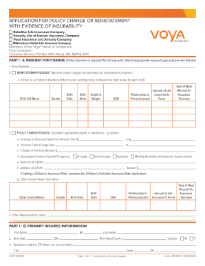 Application for Policy Change or Reinstatement with Evidence of Insurability