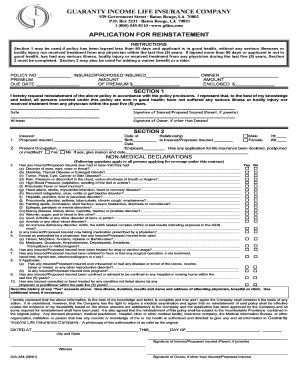 Life Insurance Policy Reinstatement Application