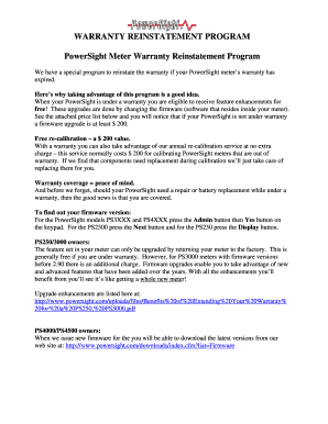 PowerSight Meter Warranty Reinstatement Order Form