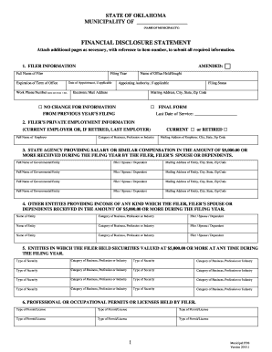 Oklahoma Municipal Financial Disclosure Statement