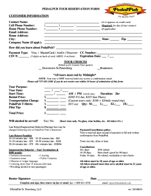 PedalPub Tour Reservation Form