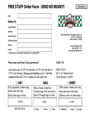 FREE STUFF Order Form - SEND NO MONEY - Gino39s