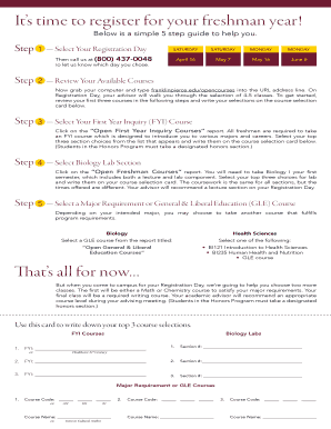 Freshman Registration Course Selection Card