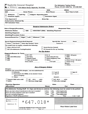 Pre-Admission Testing Form