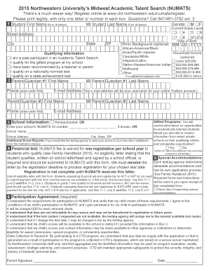 Northwestern University NUMATS Registration Form