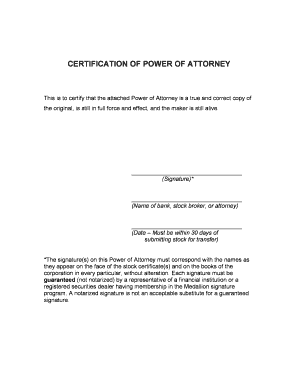 Certification of Power of Attorney