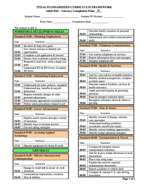 Texas Standardized Curriculum Framework for Adult ESL