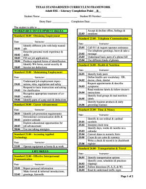 Texas Standardized Curriculum Framework for Adult ESL Literacy