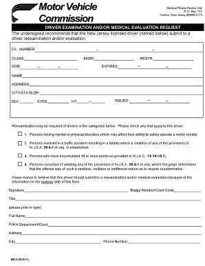 New Jersey Driver Reexamination Request