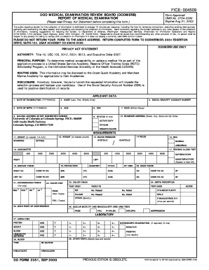 DODMERB Medical Examination Form