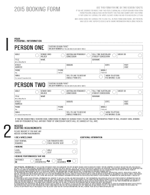 2015 Sydney Theatre Season Ticket Booking Form