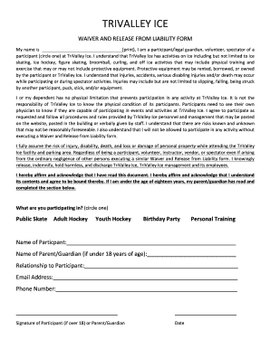 TriValley Ice Waiver and Release from Liability Form