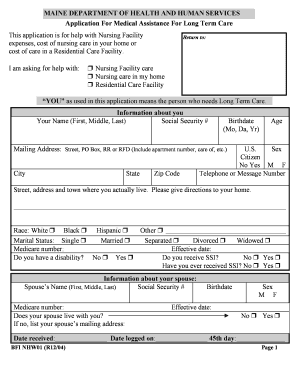 Maine Long Term Care Medical Assistance Application