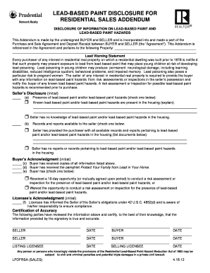 Lead-Based Paint Disclosure for Residential Sales Addendum