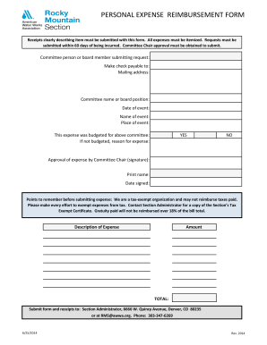 PERSONAL EXPENSE REIMBURSEMENT FORM - rmsawwa