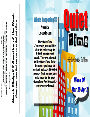 QuietTime Preteen Weekly Activity Form