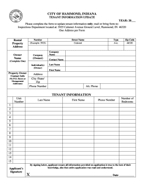 Hammond Tenant Information Update Form
