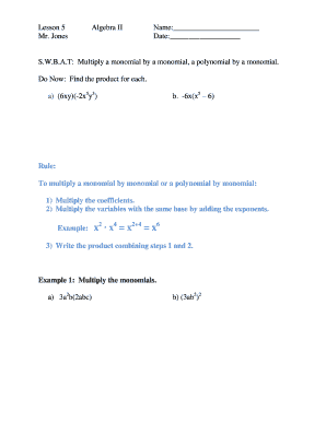 Algebra II Lesson 5 Worksheet