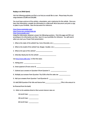 Car and House Purchase Web Quest