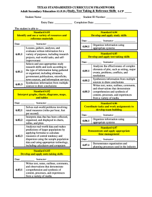 Texas GED Study Skills Reference Form