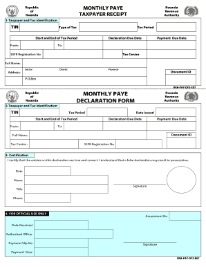 Rwanda Monthly PAYE Declaration Form