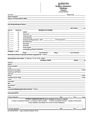 Surgery Admission Form