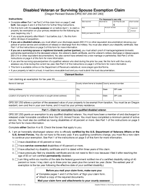 Oregon Disabled Veteran or Surviving Spouse Exemption Claim
