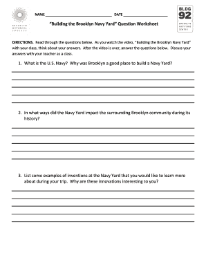 Brooklyn Navy Yard Question Worksheet