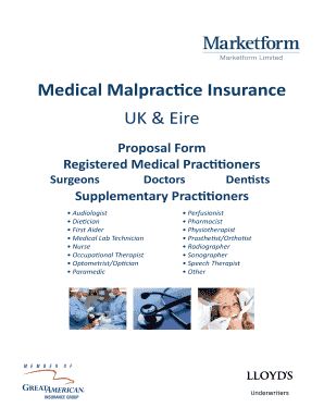 UK Medical Malpractice Insurance Proposal Form