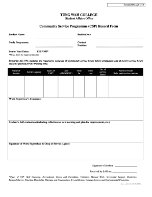 Tung Wah College Community Service Record Form