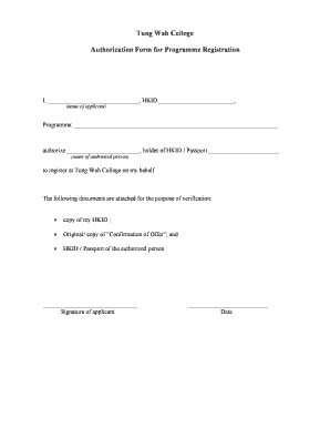 Authorization Form for Programme Registration