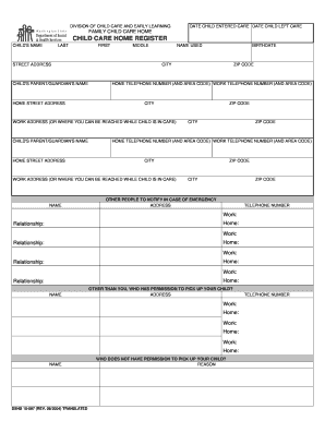 Washington Child Care Home Register