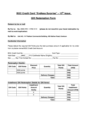 BOC Credit Card Gift Redemption Form