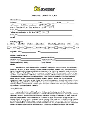 Parental Consent Form for Soccer Activities