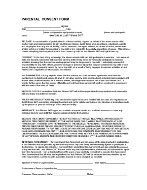Parental Consent Form for Just Fitness 24/7