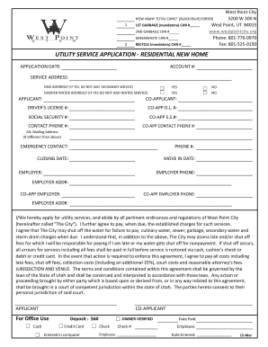 Utility Service Application - Residential New Home